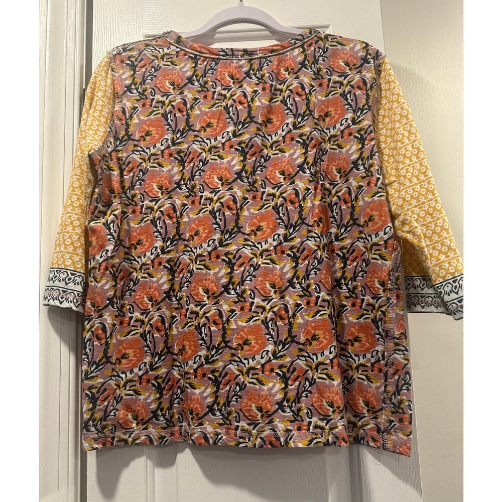 CINO Floral Mixed Print Cotton Top Women’s Large 3/4 Sleeve Boho Wearable Art - Picture 6 of 12